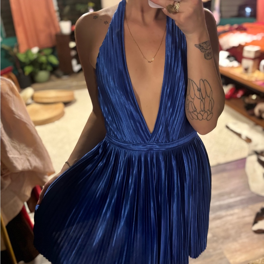 Darya mini blue halter Dress- Meshki Medium